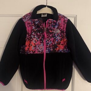 The North Face Kids Black Fleece Jacket with Pink & Multicolor Floral Panels